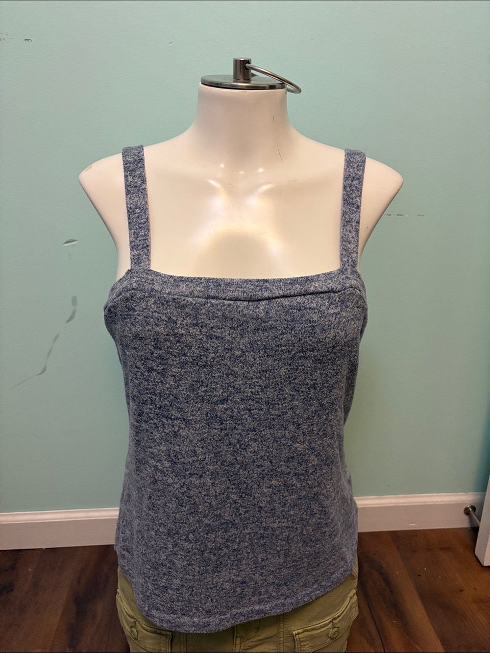 Square-Neck Heather Blue Knit Camisole